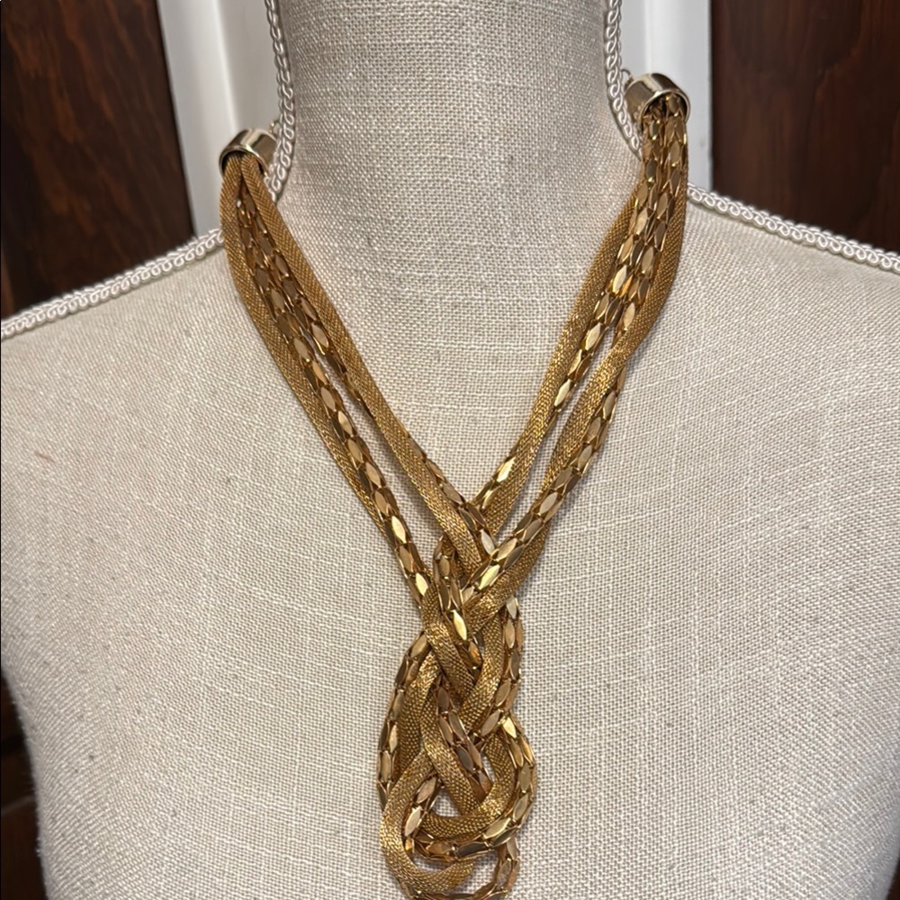 Elegant Gold Braided Two Pattern Necklace